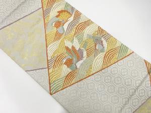 唐織切り嵌め風荒波に鴛鴦模様織出し袋帯